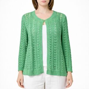 Cardigan Femme LAURA SCOTT Vert Sarcelle Pointelle - Taille S à XL - Neuf Avec étiquettes